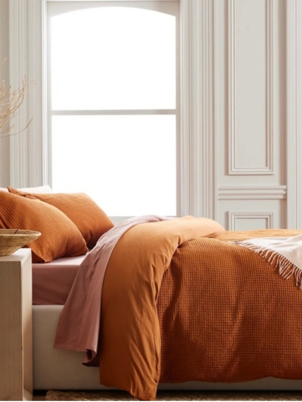 Quince Luxe Waffle King Size Duvet Cover Set In Terracotta  New - Picture 2 of 11